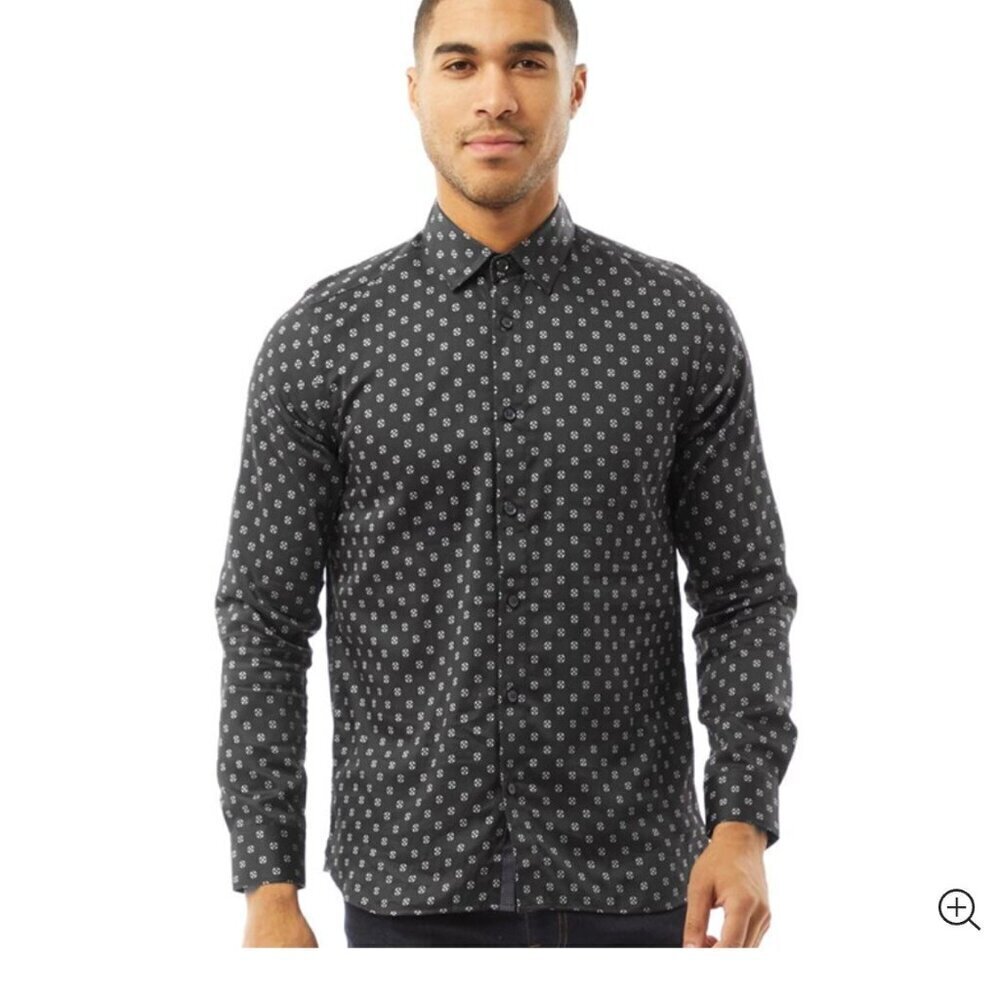 NWT Ted Baker Mens Fille Long Sleeve Circle Geo Print Shirt Navy